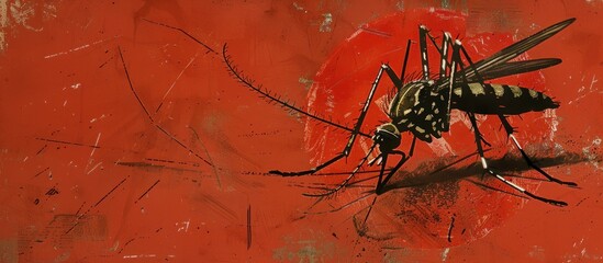 Anti mosquito logo sign on red background - obrazy, fototapety, plakaty