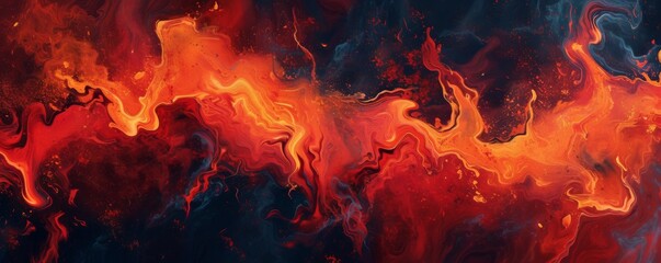 Vivid red and orange abstract fluid art