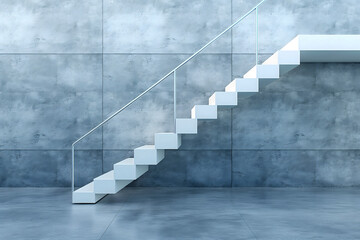 Obraz premium 3d rendering of a white staircase on a concrete wall background.