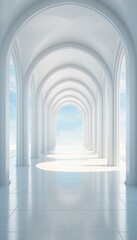 White Room With Arches and Sky Background