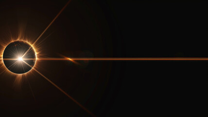 Solar Eclipse with Lens Flare on Black Background