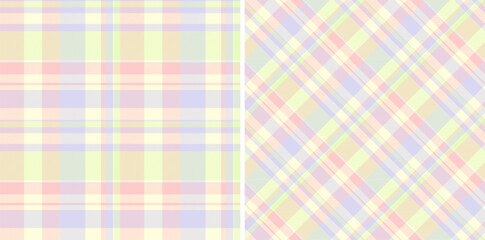 Background fabric plaid of tartan check seamless with a textile texture pattern vector. Set in rainbow colors of wide grid paper.