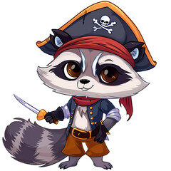 Cute Pirate Raccoon Clipart isolated no background