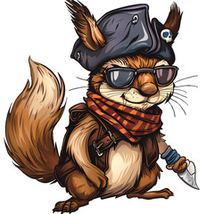 Cute cartoon pirate squirrel clipart isolated no background