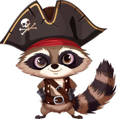 Cute Pirate Raccoon Clipart isolated no background