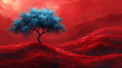 Blue tree in a red landscape