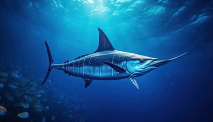Fototapeta premium Giant Marlin fish in the ocean, beautiful view of marlin fish in the blue ocean