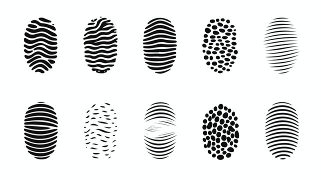 Set of fingerprints of various types isolated on wh