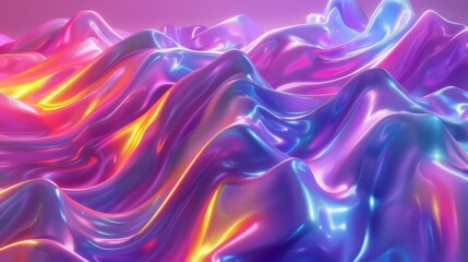 Obraz premium Abstract Holographic iridescent rainbom Y2K fluid background. Lliquid gradient waves surface futuristic texture.Mental health holo modern aesthetic. Trendy Brutalism