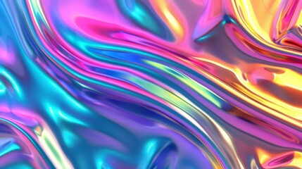 Abstract Holographic iridescent rainbom Y2K fluid background. Lliquid gradient waves surface futuristic texture.Mental health holo modern aesthetic. Trendy  Brutalism