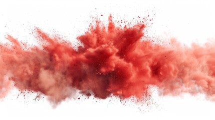 Dry Soil explosion with dirt and cloud smoke. Isolated on white background.Red  Dirty ground abstract spread with flying particles