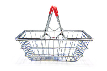 Wire empty shopping basket isolated on white background. Copy space.