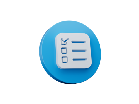 Checklist icon 3d isometric isolated. Blue Round shape Web Design Graphic. Notification Icon 3d illustration
