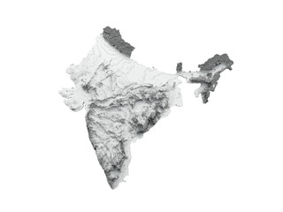 India Map Flag Shaded relief Color Height map 3d illustration