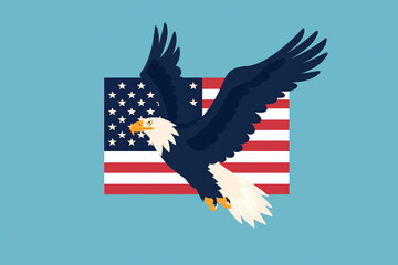 Majestic Eagle Soaring Above American Flag