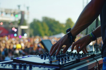 DJ Mixing in Front of Crowd at Music Festival