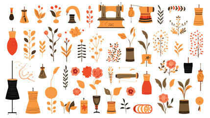 Set of embroidery and weaving vector flat illustrat