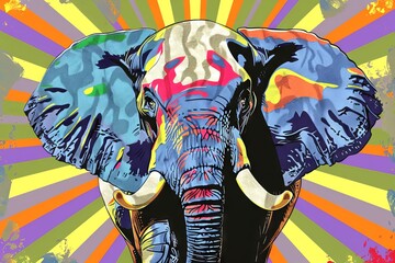 Artistic elephant in a striking pop art style with a bright background. A vibrant elephant depiction blending bold colors and modern aesthetics. Concept of colorful wildlife