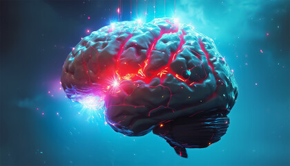 Glowing brain. Artificial intelligence concept. Neuronal connections