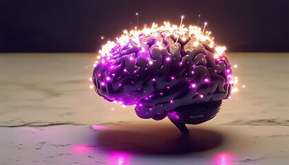 Glowing brain. Artificial intelligence concept. Glowing neural connections
