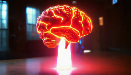 Glowing brain. Artificial intelligence concept. Neural connections
