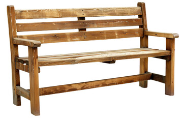 Old Wooden Bench, Park Furniture Seat, Isolated Object, White Background