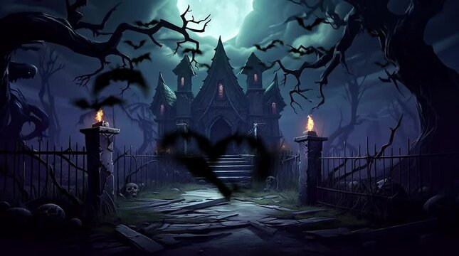 Flying bat near misty forest castle, adding mystique to the eerie landscape
Seamless looping 4k time-lapse virtual video animation background. Generated AI
