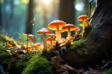 Fototapeta premium Wild brown forest mushrooms. Agaric fungus. Generate Ai