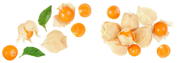 Cape gooseberry or physalis isolated on white background wit with full depth of field. Top view. Flat lay