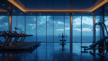 Moonlit Fitness: A Minimalist Gym with a Sea View