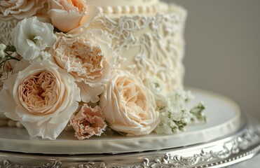 Close Up of Cake With Flowers