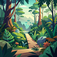 Wild tropical jungle forest park tree landscape. Adventure travel risky explore trip background landscape. Graphic Art