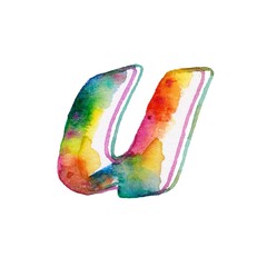 A small, rainbow-colored watercolor letter "u" on a white background adds a touch of whimsy and charm, blending colors harmoniously in its delicate form