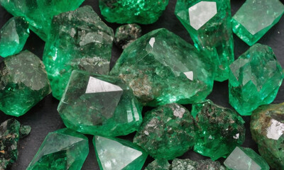 The Uvarovite crystals in the image is vibrant and intricate. The green crystals exhibit a deep, rich color, with surfaces that are both smooth and jagged, reflecting light in various intensities.