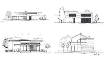 Minimalist Modern House Vector Sketch, Elegant One Line Drawing of Stylish Contemporary Architecture.