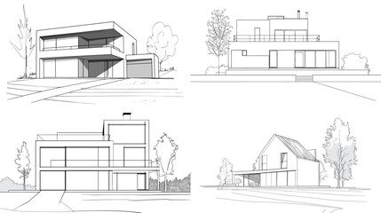 Minimalist Modern House Vector Sketch, Elegant One Line Drawing of Stylish Contemporary Architecture.