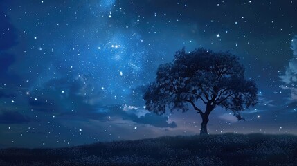 a lone tree against a starry night sky realistic - Powered by Adobe