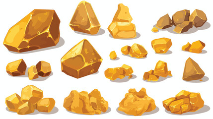 Set of isolated gold mine nuggets and rocks. Piles
