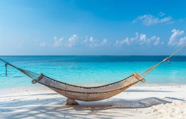 Empty hammock in the shade on tropical beach