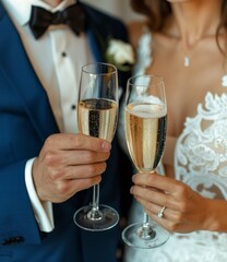 Bride and Groom Holding Champagne Flutes