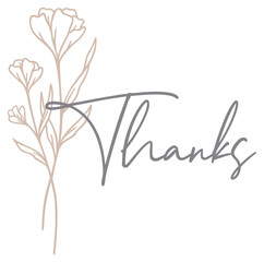 Thanks Floral Art | Botanical Thank You Design | Wildflower Bouquet Line Art