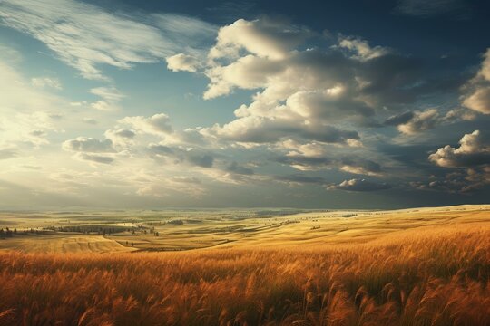 Tranquil Nature landscape field. Sunset nature. Generate Ai