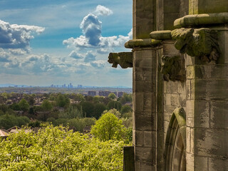 Gargoyles overlooking the Manchester Skyline