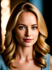 Naklejka premium A woman with long blonde hair and blue eyes is smiling