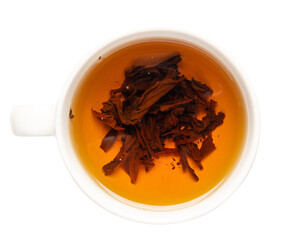 Tea Brewing Process in White Cup Isolated, Stages of Brewing Black Tea, Brew Ceremony, White Background