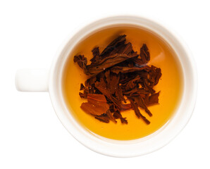 Tea Brewing Process in White Cup Isolated, Stages of Brewing Black Tea, Brew Ceremony, White Background