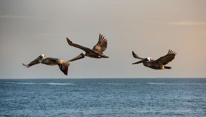 pelicans flying by in monterey california - Powered by Adobe