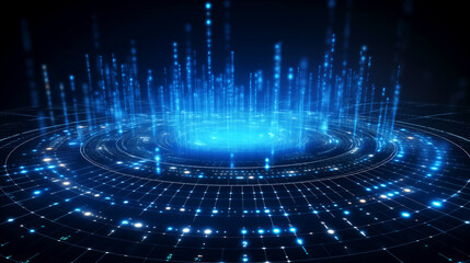 Illustration of core of computer, technological explosion or data burst in digital universe or multiverse, concepts for big data processing and digital transformation, vastness of cybernetic world