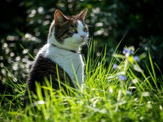 Tabby Cat in a Sunny garden
