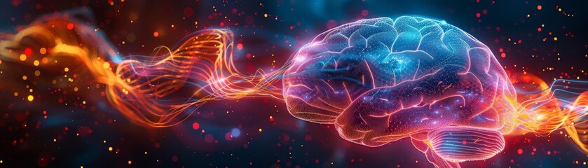 Fototapeta premium A conceptual image showing a brain lit up with neon colors under anesthesia